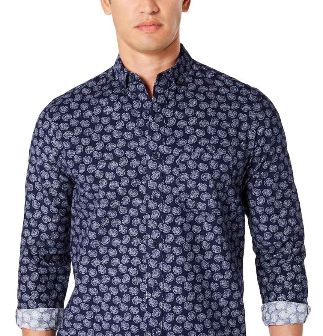 Club Room Men's Corduroy Paisley Button Down Shirt Blue Size Medium