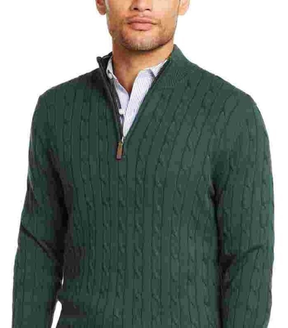 Club Room Men's Pima Cable Quarter Zip Sweater Green Size Large