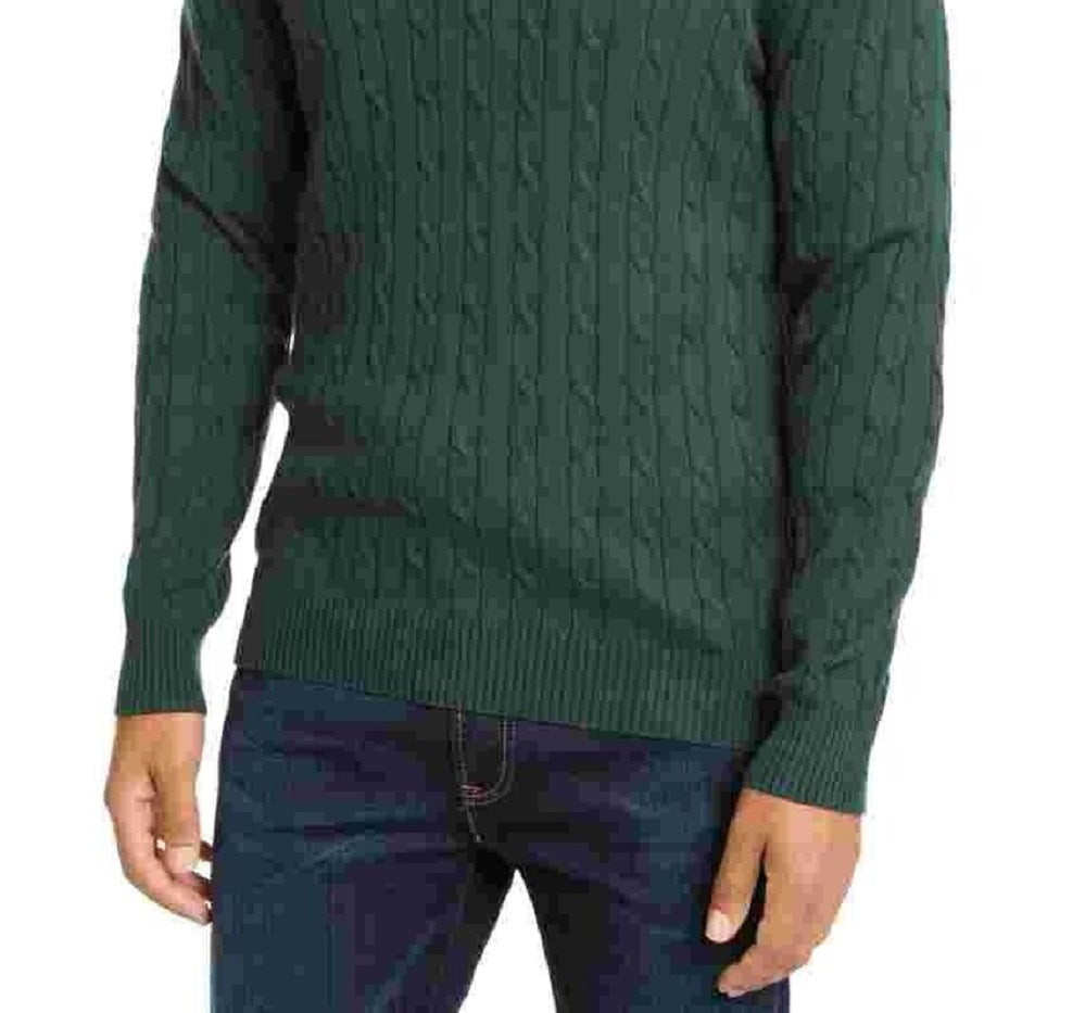 Club Room Men's Pima Cable Quarter Zip Sweater Green Size Large