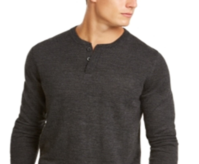Club Room Men's Henley Merino Wool Blend Sweater Gray Size XXX-Large