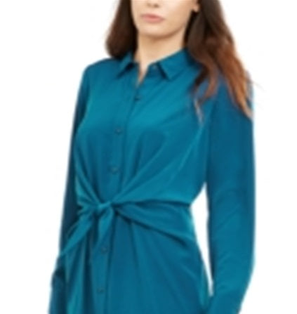 Alfani Women's Tie Front Shirtdress Green Size 12