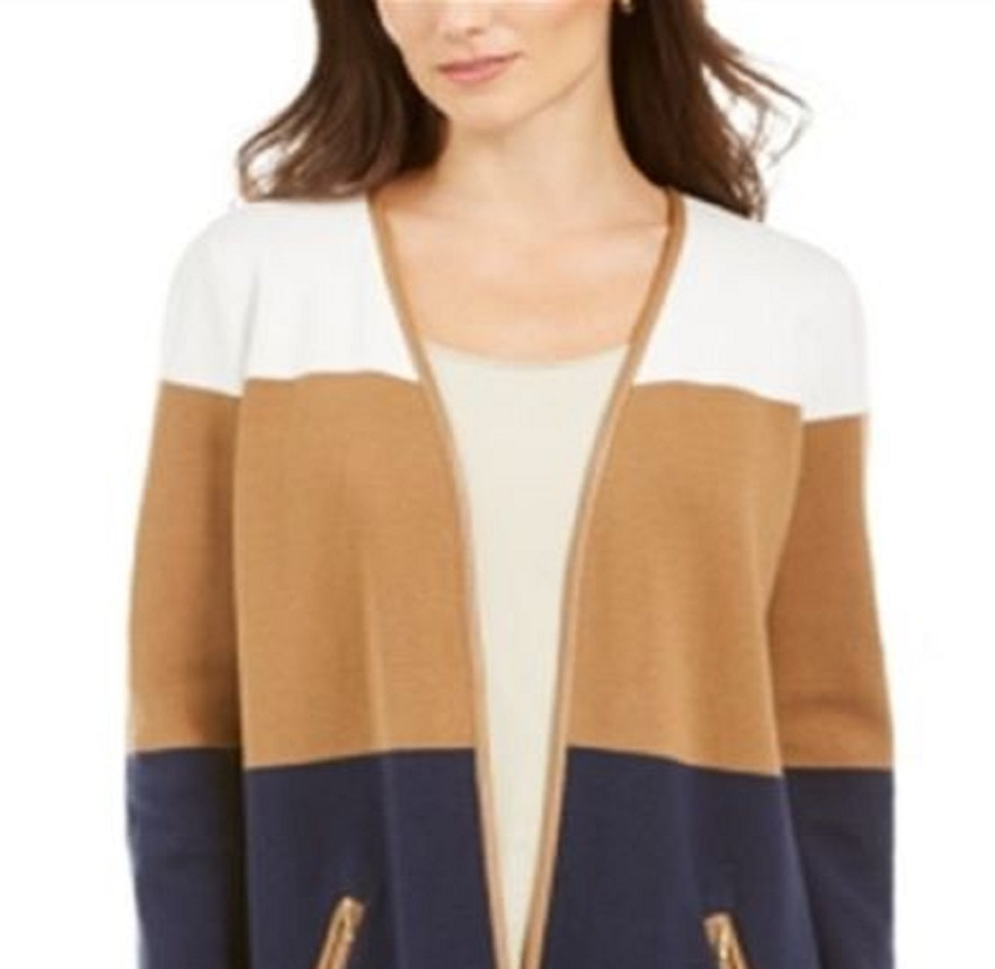 Charter Club Women's Milano Cotton Colorblocked Cardigan Blue Size Medium
