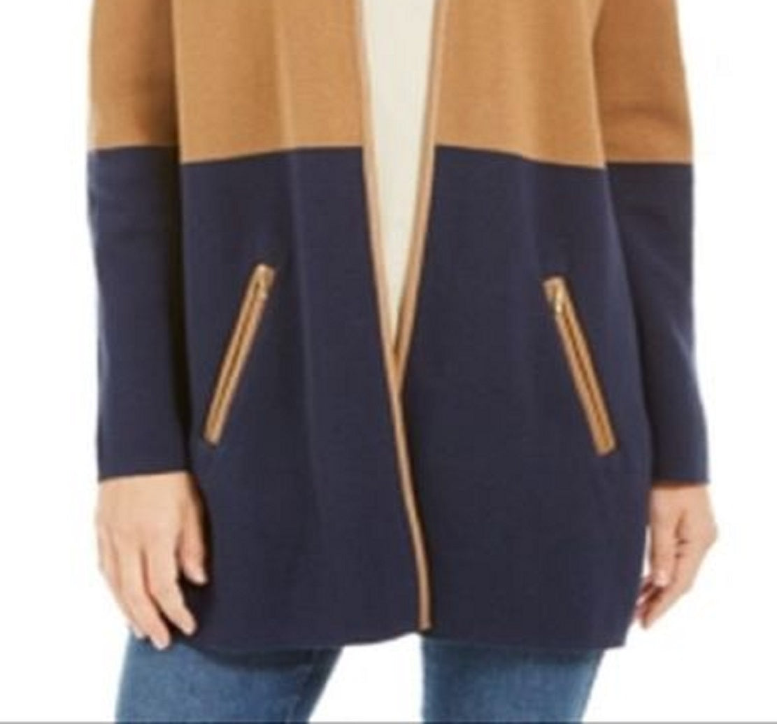 Charter Club Women's Milano Cotton Colorblocked Cardigan Blue Size Medium