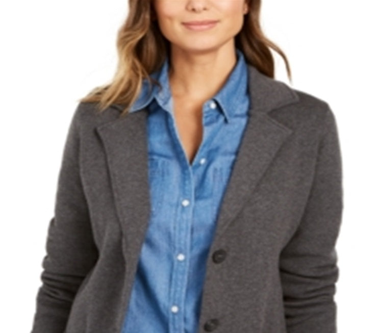 Charter Club Women's Sweater Blazer Jacket Gray Size Medium