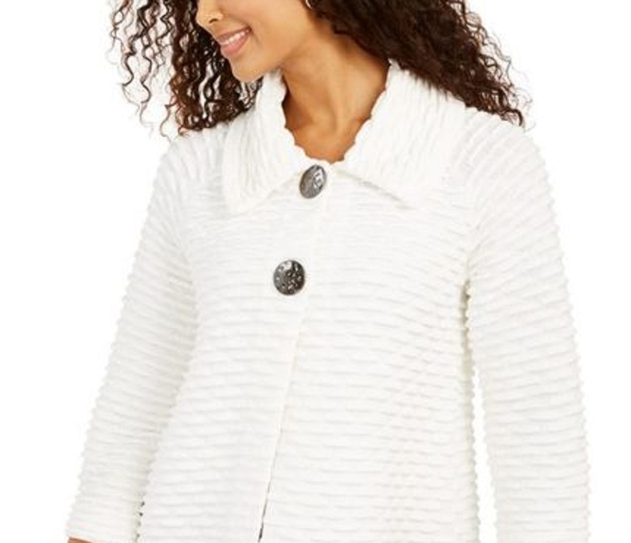 JM Collection Women's Holiday Party Textured Sweater Jacket White Size Large