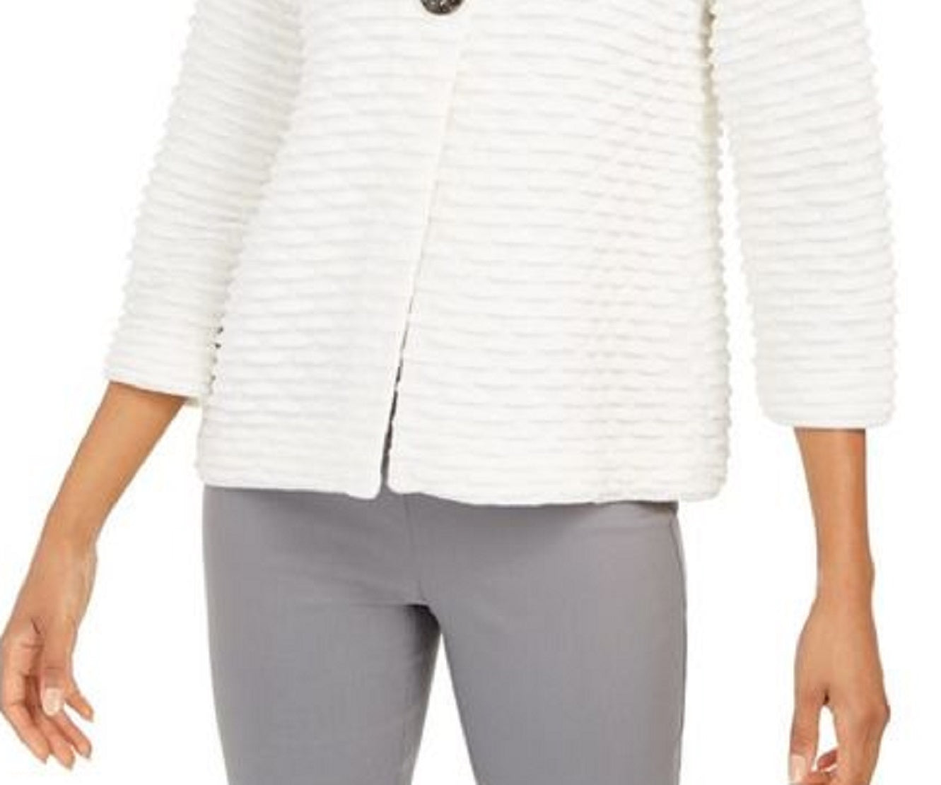 JM Collection Women's Holiday Party Textured Sweater Jacket White Size Large