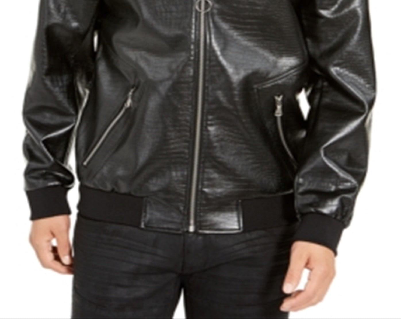 INC International Concepts Men's Wild Embossed Coach Faux Leather Jacket Black Size Small