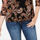 Charter Club Women's Floral Print Mesh Top Black Size Medium