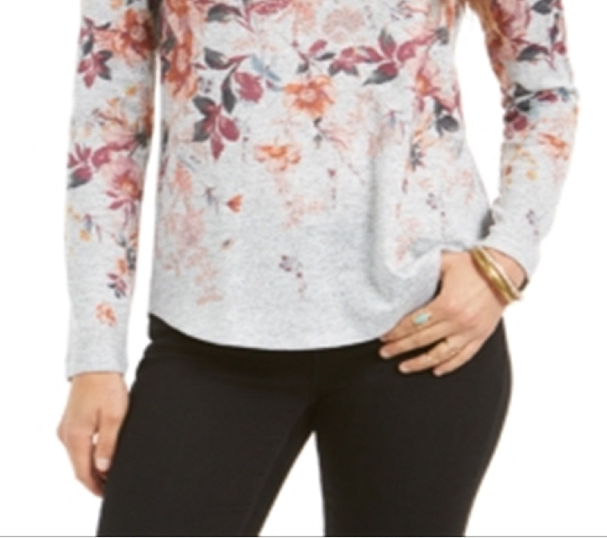 Style & Co Women's Floral Print Top Purple Size X-Small