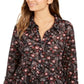 Style & Co Women's Floral Print Tiered Shirt Black SizePetite