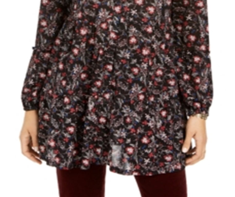 Style & Co Women's Floral Print Tiered Shirt Black SizePetite