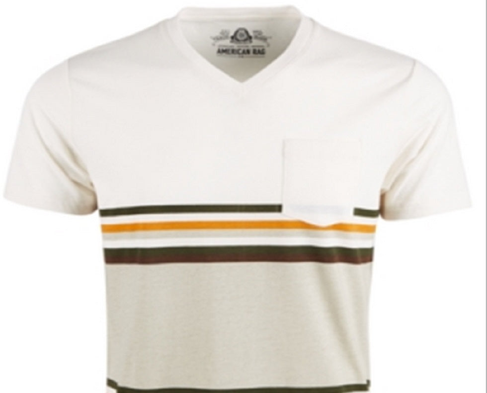 American Rag Men's Explorer Stripe V Neck T-Shirt Gray Size XX-Large