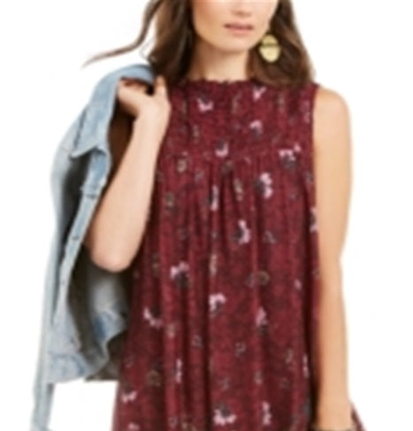 Style & Co Women's Floral Print Smocked Dress Red Size Small