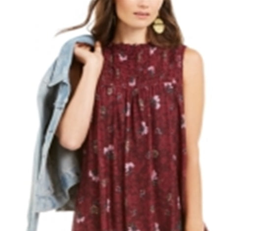 Style & Co Women's Floral Print Smocked Dress Red Size Medium