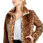 मaison Jules महिला तेंदुआ प्रिंट फौक्स फर जैकेट भूरा साइज़ मीडियम
