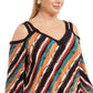 INC International Concepts Women's Printed Cold Shoulder Top Red Size 0X