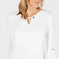 JM Collection Women's Key Hole Textured Top White Size Petite