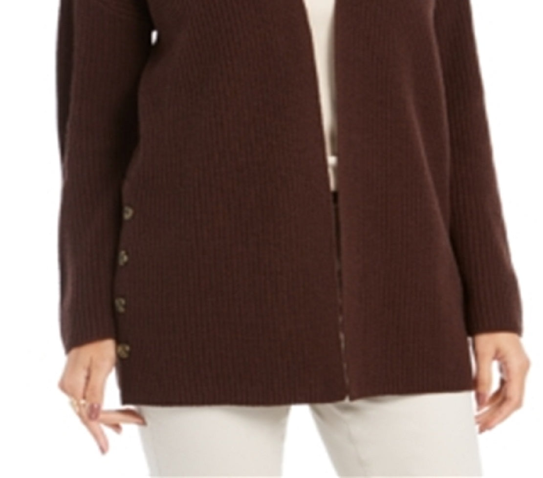 Style & Co Women's Open Front Button Trim Cardigan Brown Size Petite L