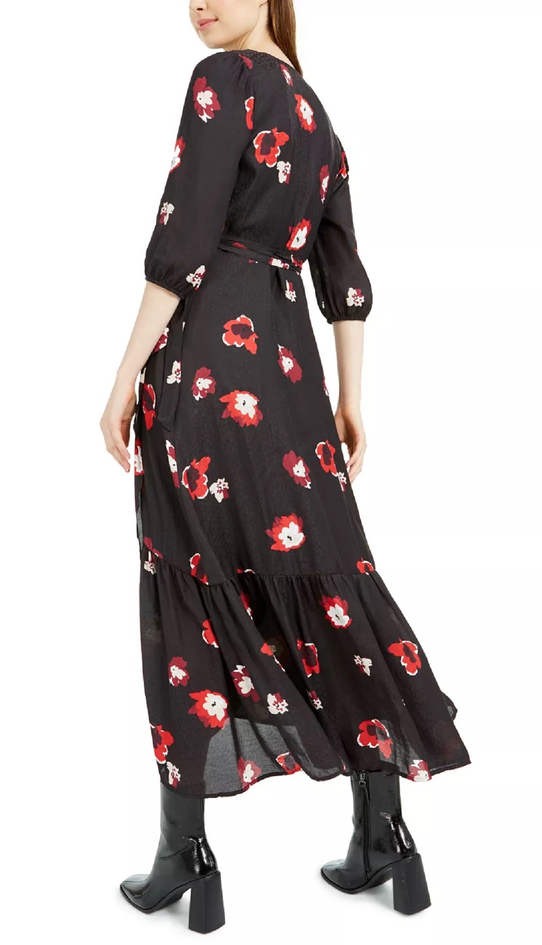 Bar III Women's Printed Jacquard Wrap Maxi Dress Black Size X-Small