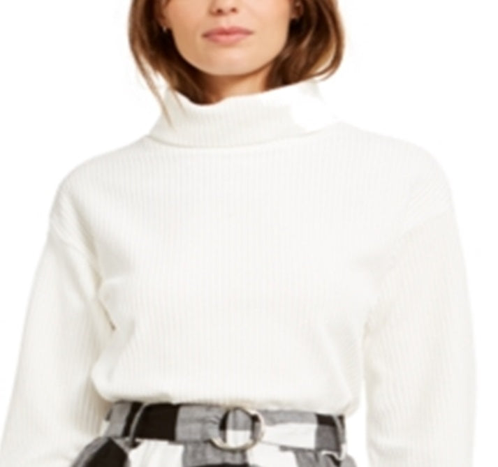 Bar III Women's Long Sleeve Turtle Neck Sweater White Size Small