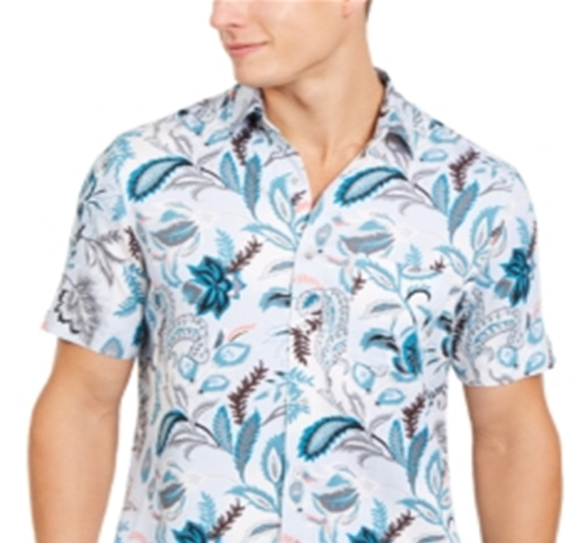 Tasso Elba Men's Stretch Floral Paisley Print Shirt Blue Size X-Large