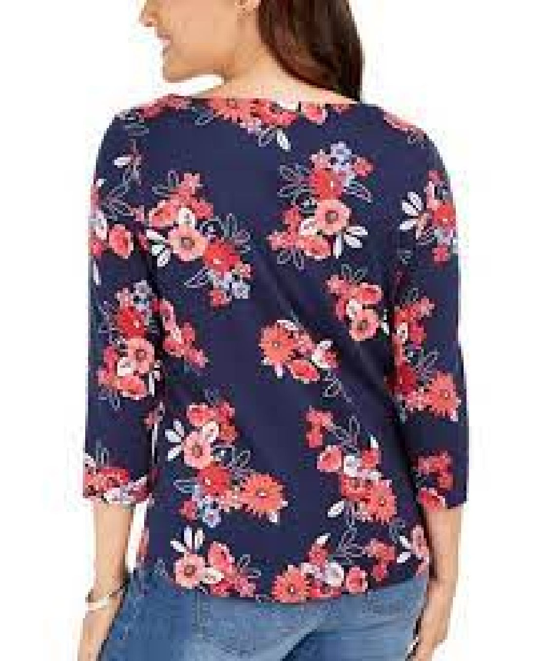 Charter Club Women's Pima Cotton Floral Print Top Blue Size XX-Large