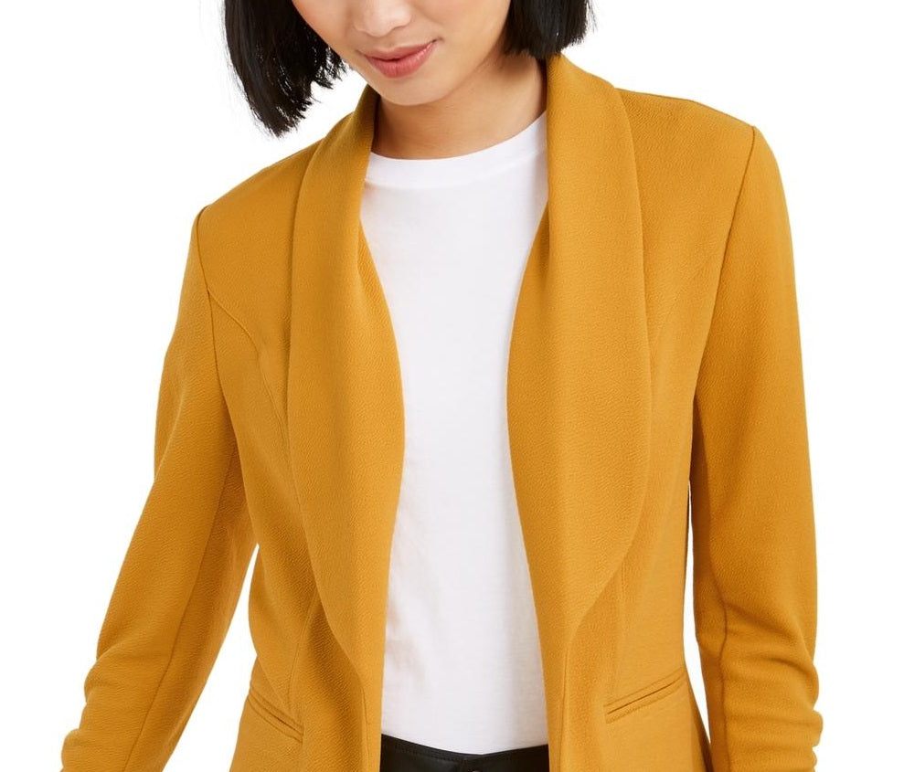 Bar III Women's Ruched Business Blazer Yellow Size Medium