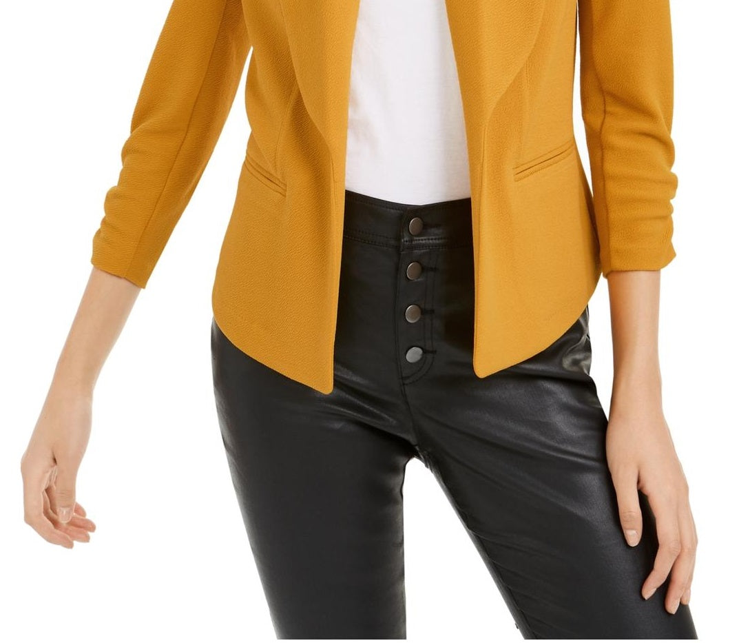 Bar III Women's Ruched Business Blazer Yellow Size Medium