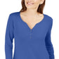 Karen Scott Women's 3/4 Sleeve Henley Shirt Blue Size Small
