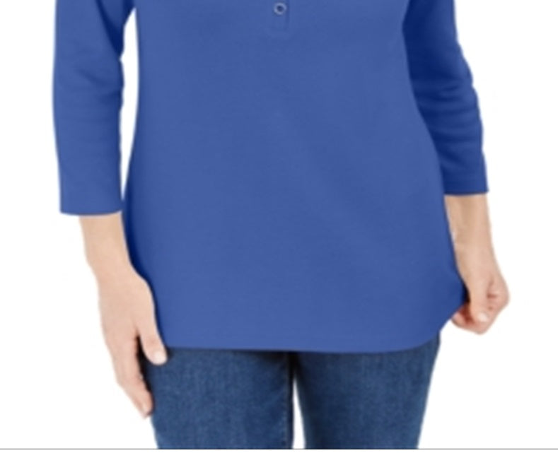 Karen Scott Women's 3/4 Sleeve Henley Shirt Blue Size Small
