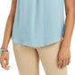 Style & Co Women's Smocked Flutter Sleeve Top Blue Size Medium