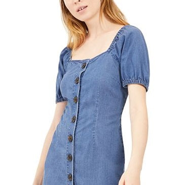 INC International Concepts Women's Denim Square Neck MIDI Dress Blue Size 12
