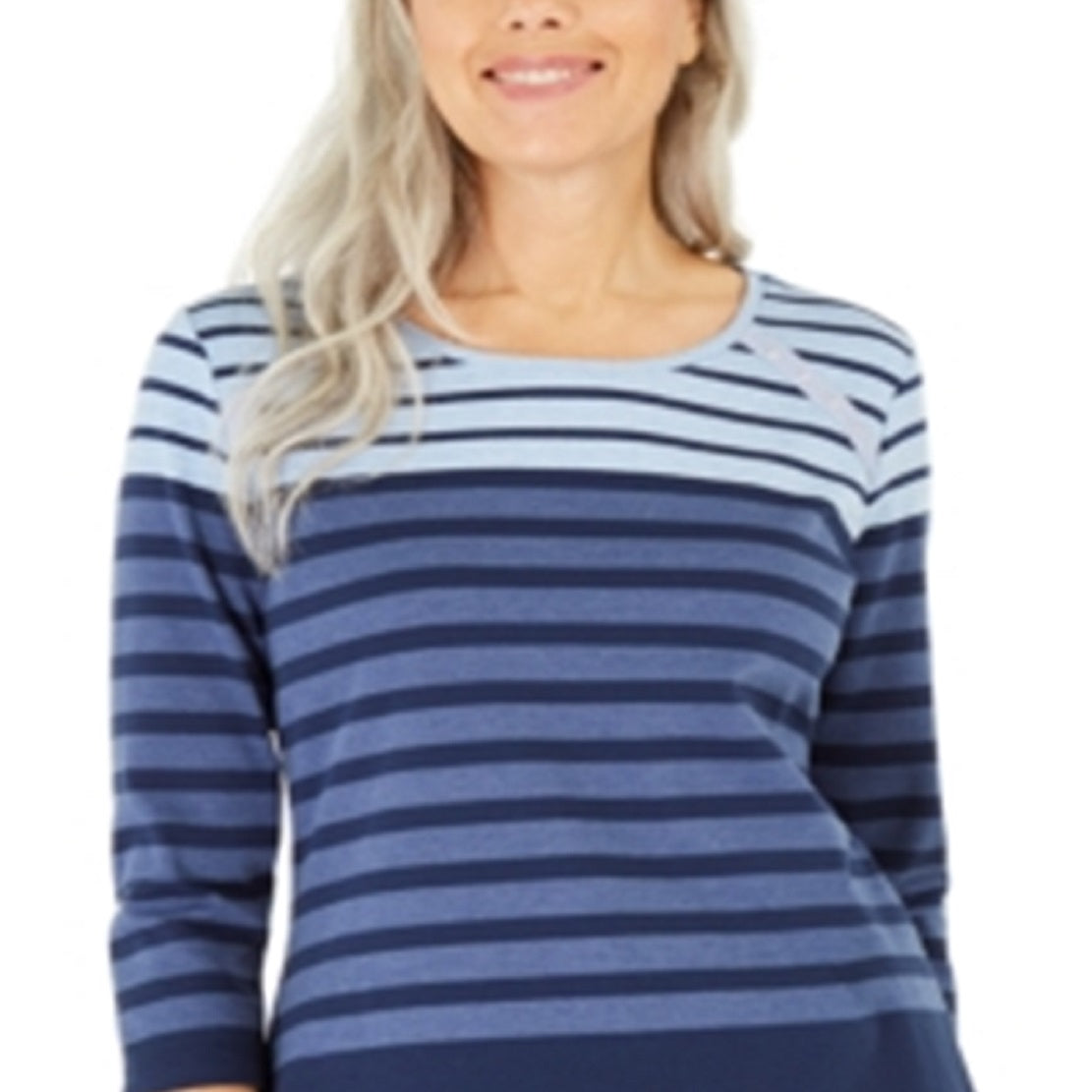 Karen Scott Women's Colorblocked Striped Rivet TrimTop Blue Size X-Large