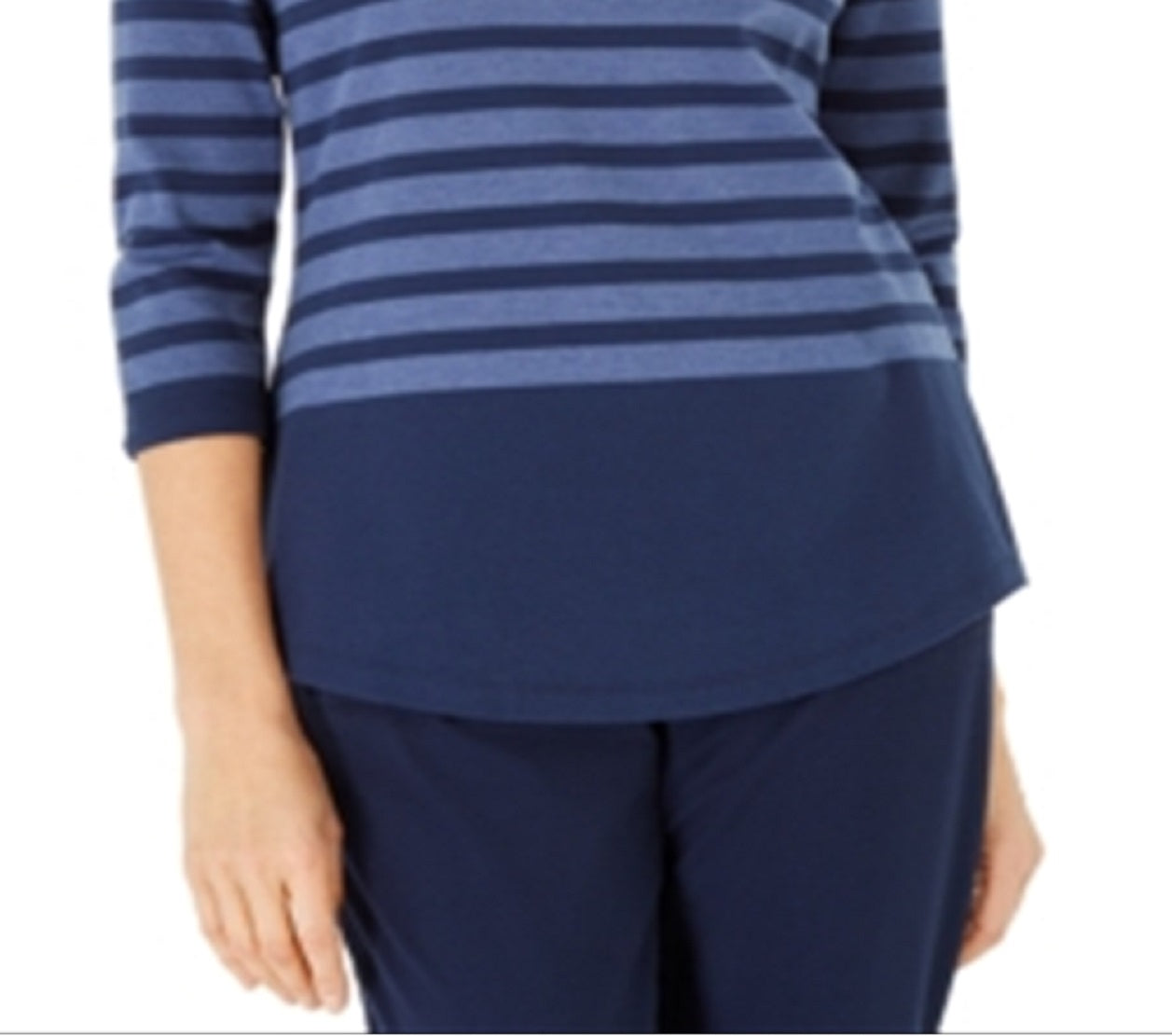 Karen Scott Women's Colorblocked Striped Rivet TrimTop Blue Size X-Large