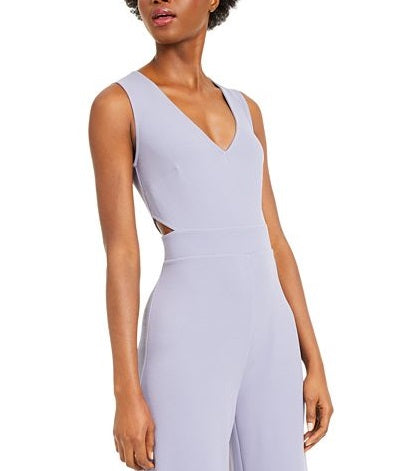 Bar III Women's V Neck Cut Out Crepe Jumpsuit Purple Size 12