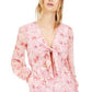 Bar III Women's Puff Sleeve Cut Out Romper Pink Size Medium
