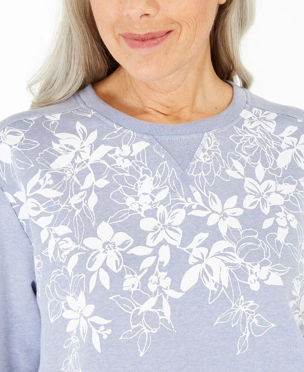Karen Scott Women's Floral-Print Fleece Top Blue Size Small