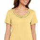 Karen Scott Women's Cotton Scalloped Neck T-Shirt Yellow Size X-Large