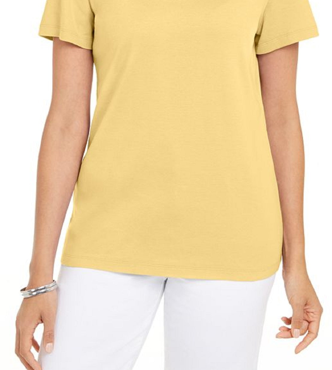 Karen Scott Women's Cotton Scalloped Neck T-Shirt Yellow Size X-Large