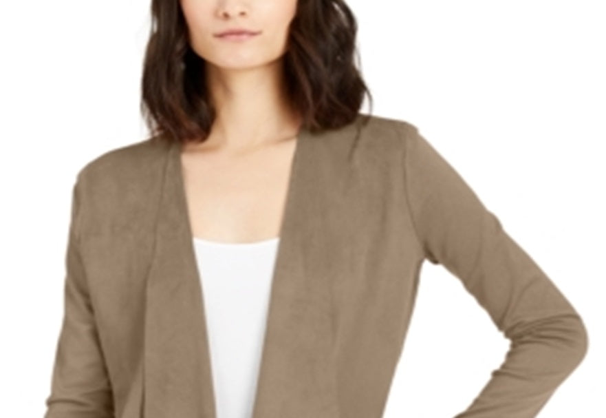 INC International Concepts Women's Sweater Faux Suede Mix Media Cardigan Brown Size Large