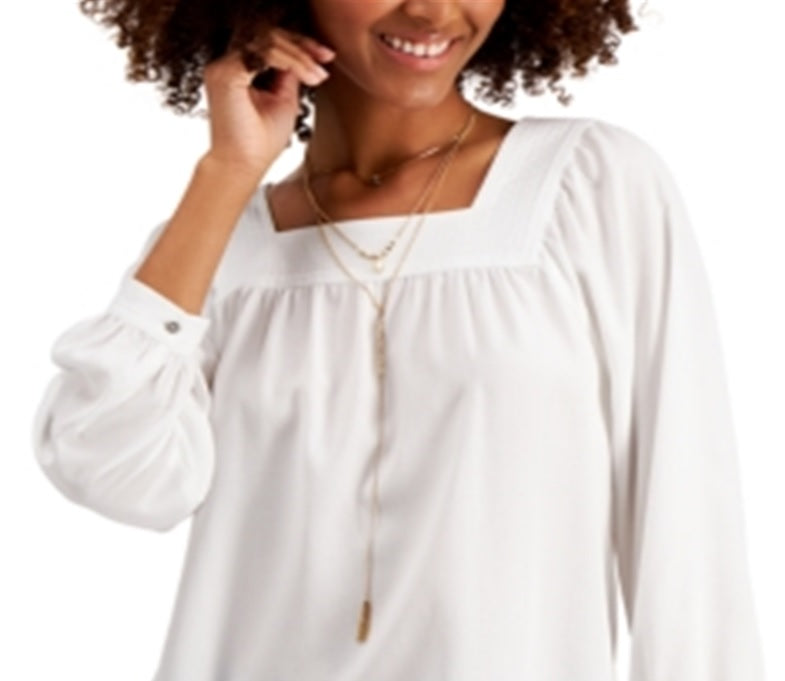 Style & Co Women's Square Neck Top White Size Large