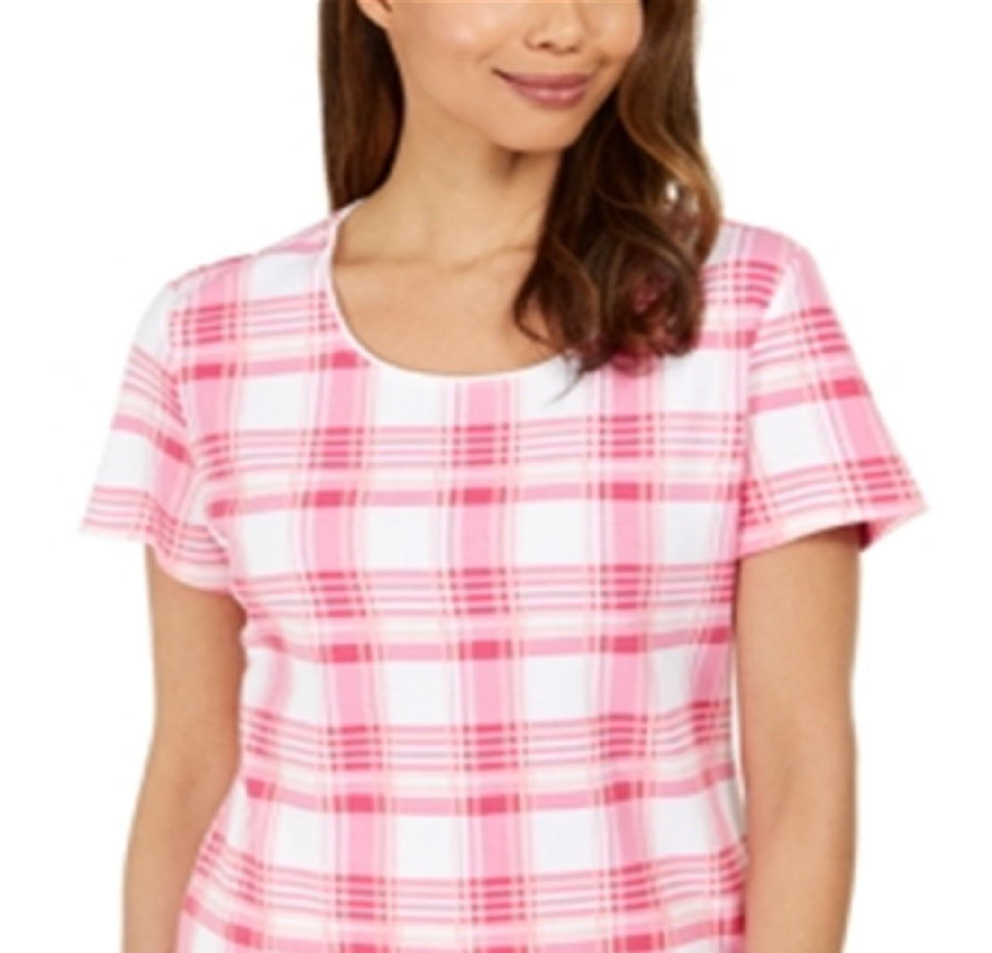 Karen Scott Women's Printed Scoop Neck Top Pink Size X-Small