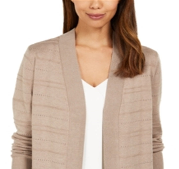 Karen Scott Women's Pointelle Open Front Cardigan Brown Size Small