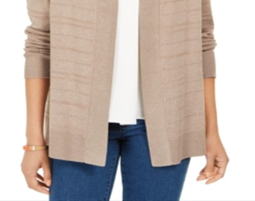 Karen Scott Women's Pointelle Open Front Cardigan Brown Size Small