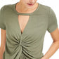 Bar III Women's Twist Front Embellished T-Shirt Green Size Large