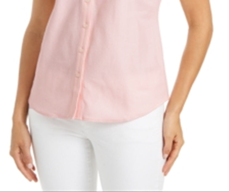 Charter Club Women's Cotton Pique Sleeveless Shirt Pink Size 8