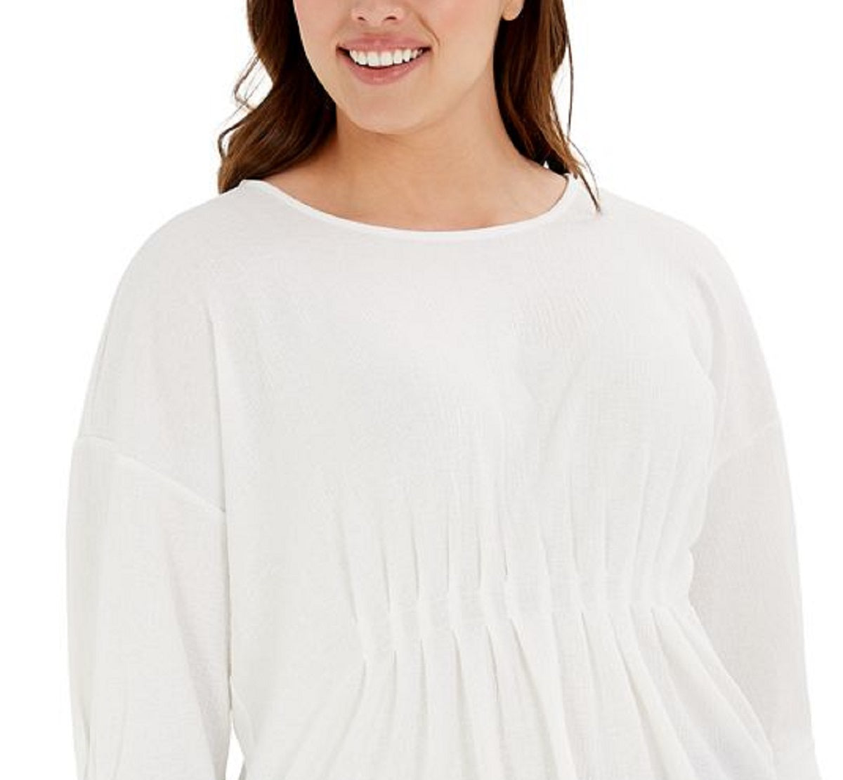 Alfani Women's Pleated Dolman Sleeve Top White Size 3X
