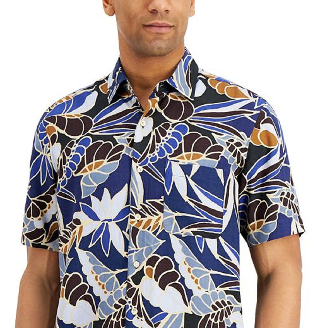 Tasso Elba Men's Leaf Print Shirt Blue Size X-Large