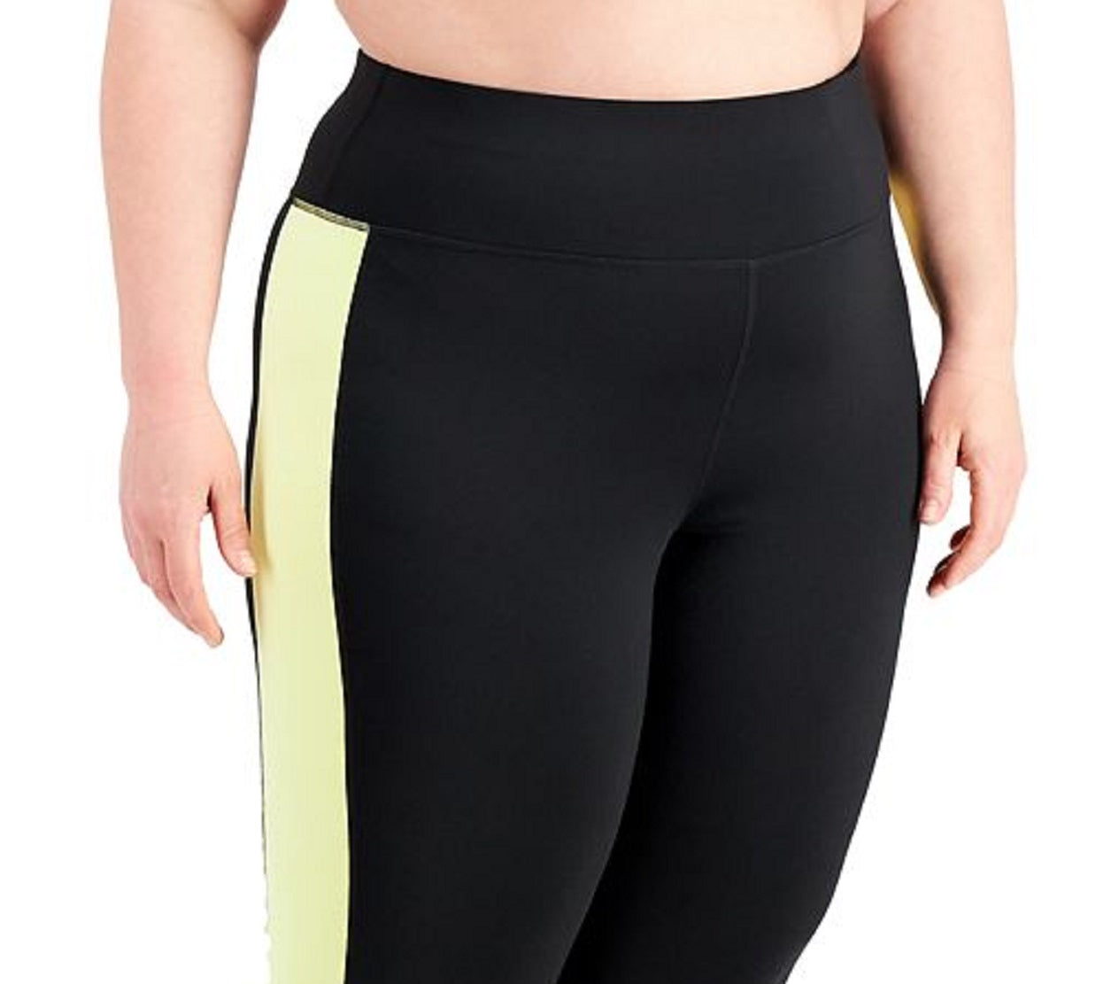 ID Ideology Women's Colorblock Mid Rise Stash Pocket Crop Legging Black Size 1X