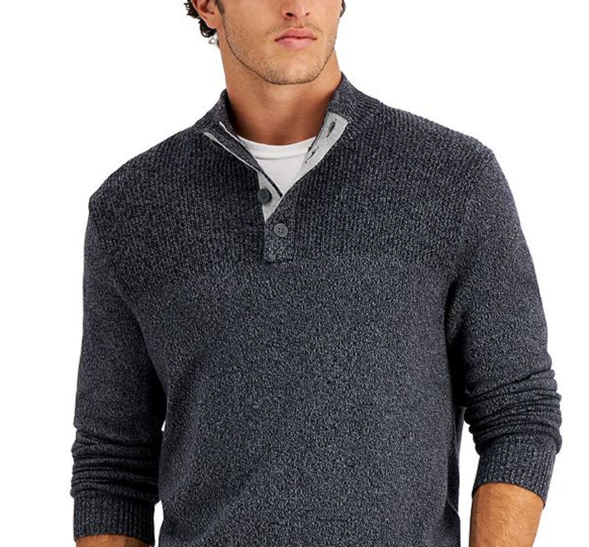 Club Room Men's Mock Neck Classic Fit Cotton Pullover Sweater Gray Size Small
